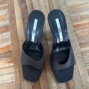 Zara mules, satin with clear heel